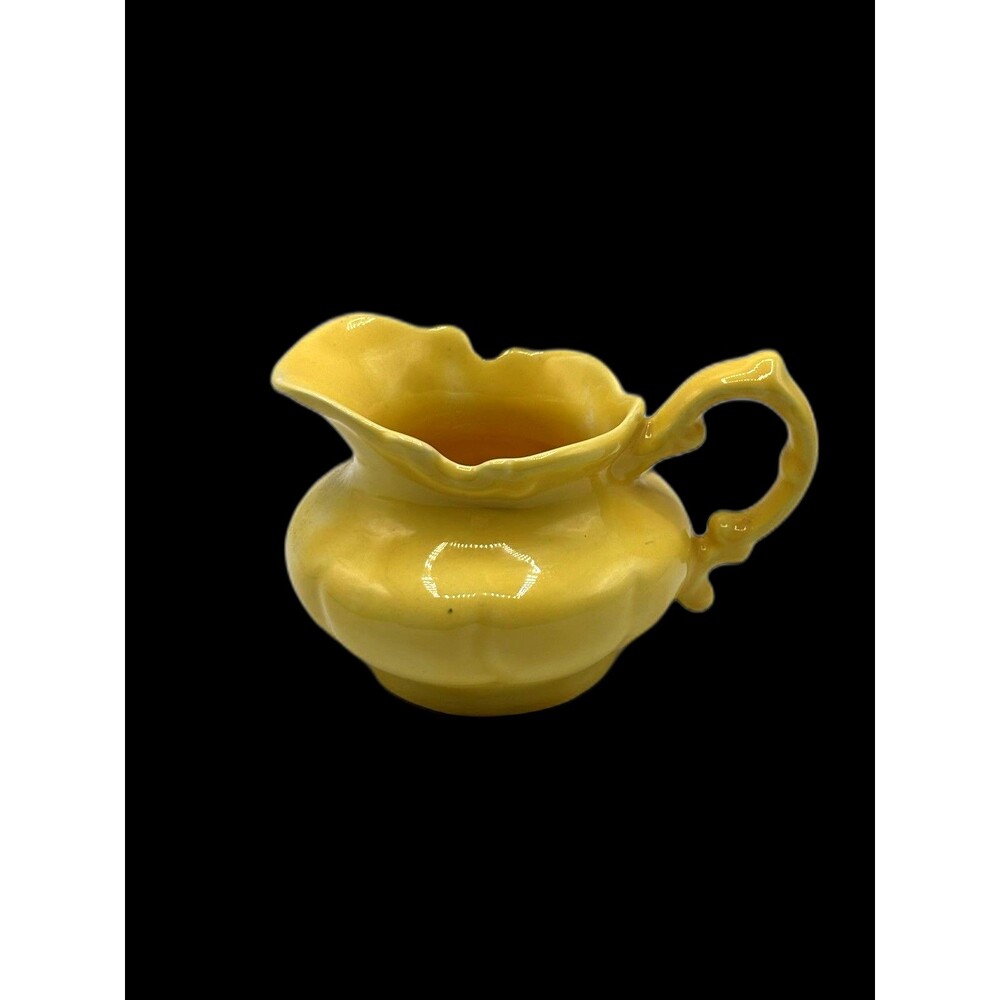 Vintage Stoneware/ Ceramic Canary Yellow Mini Creamer , Decorative Handle/ Lip